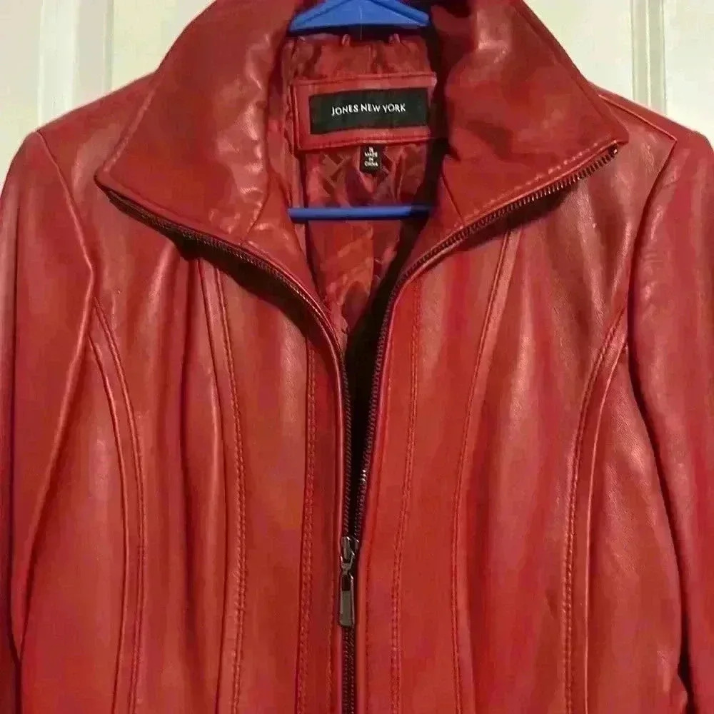 Jones New York Red genuine  Leather Blazer/Jacket coat fitted size small - Picture 5 of 12